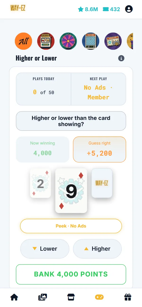 WAY-EZ in the app: Higher or Lower