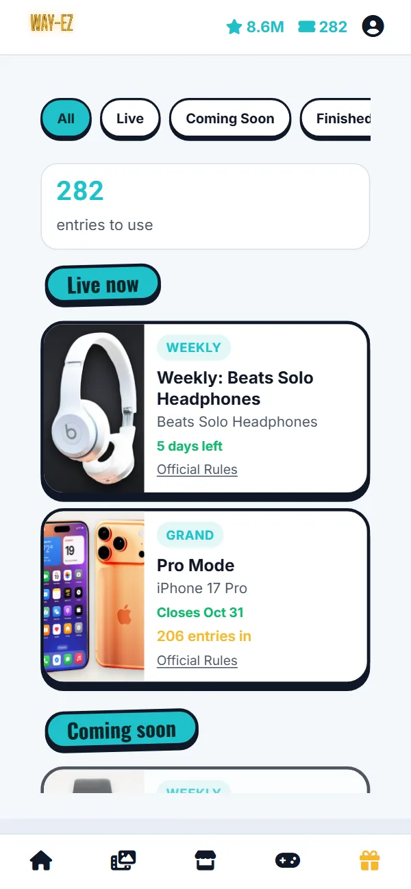 WAY-EZ in the app: the giveaways