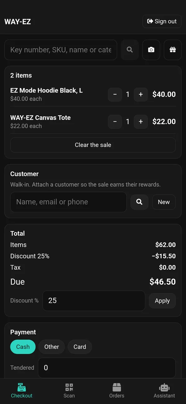 The same till in the winwrx app