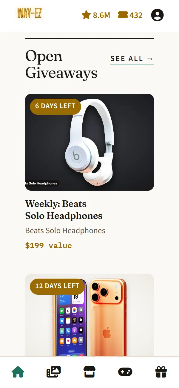 The same home page in the Atrium theme on a phone, its rows stacked in order