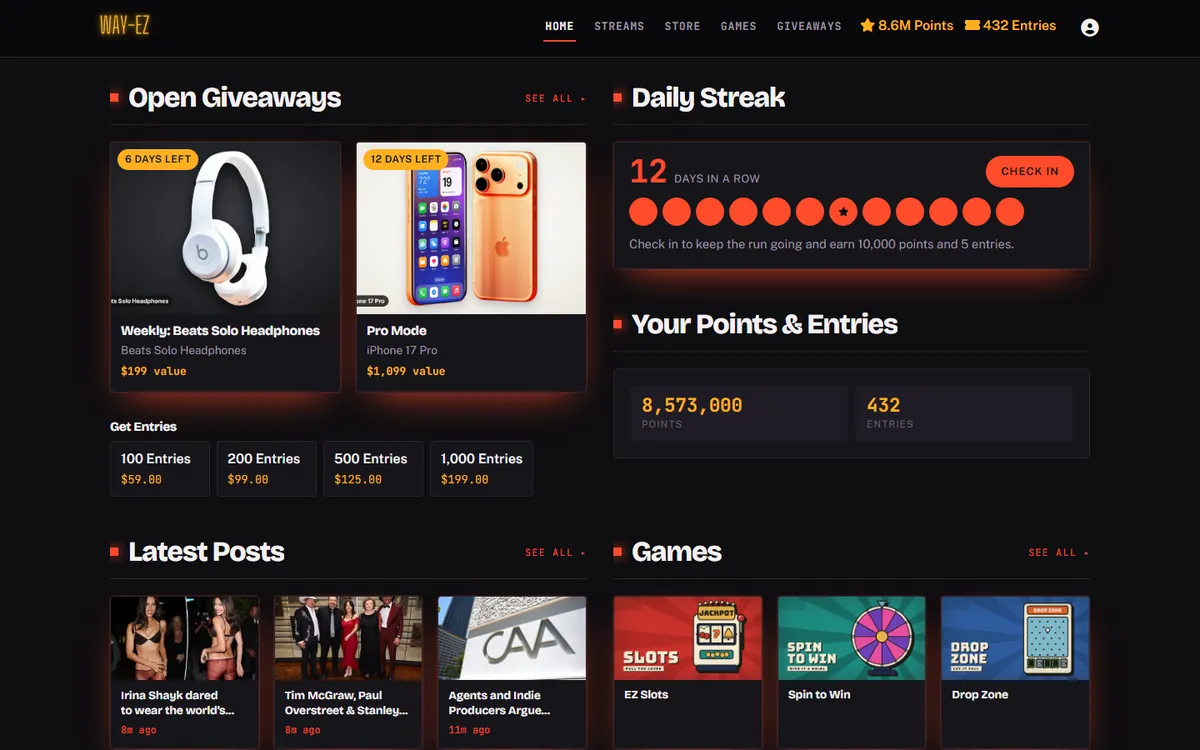 The Console theme on a creator's home page