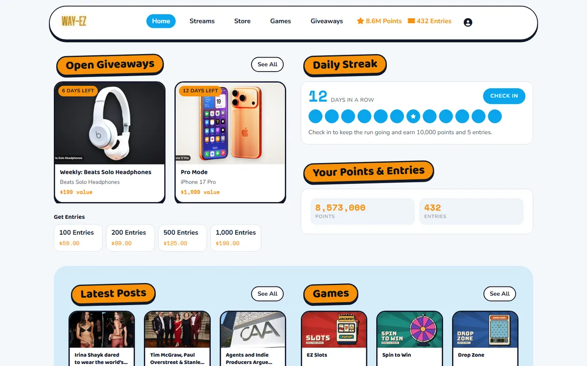 The Playbook theme on a creator's home page